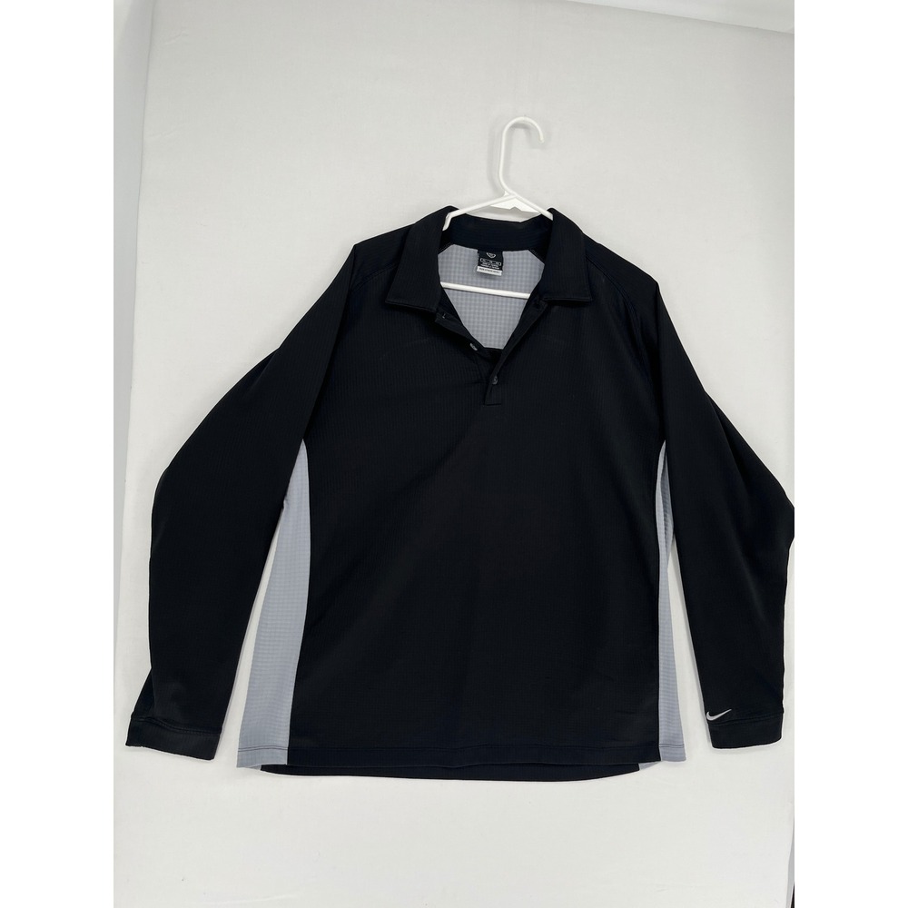Nike Golf Dri-FIT Sphere React Long Sleeve Polo Shirt Black Grey Mens XL